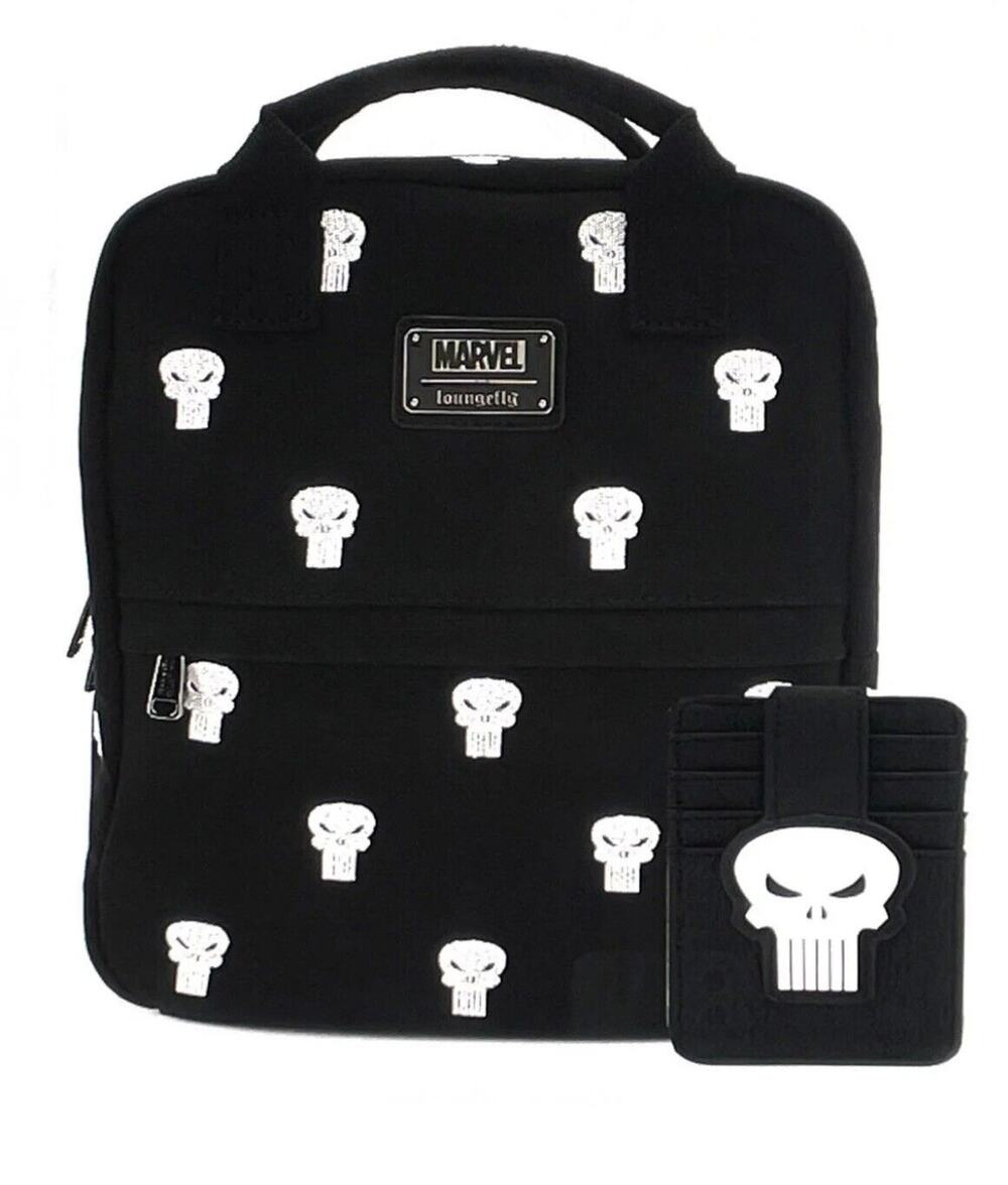 Loungefly X Marvel Punisher Canvas Backpack + Cardholder Wallet Set Canvas NWT